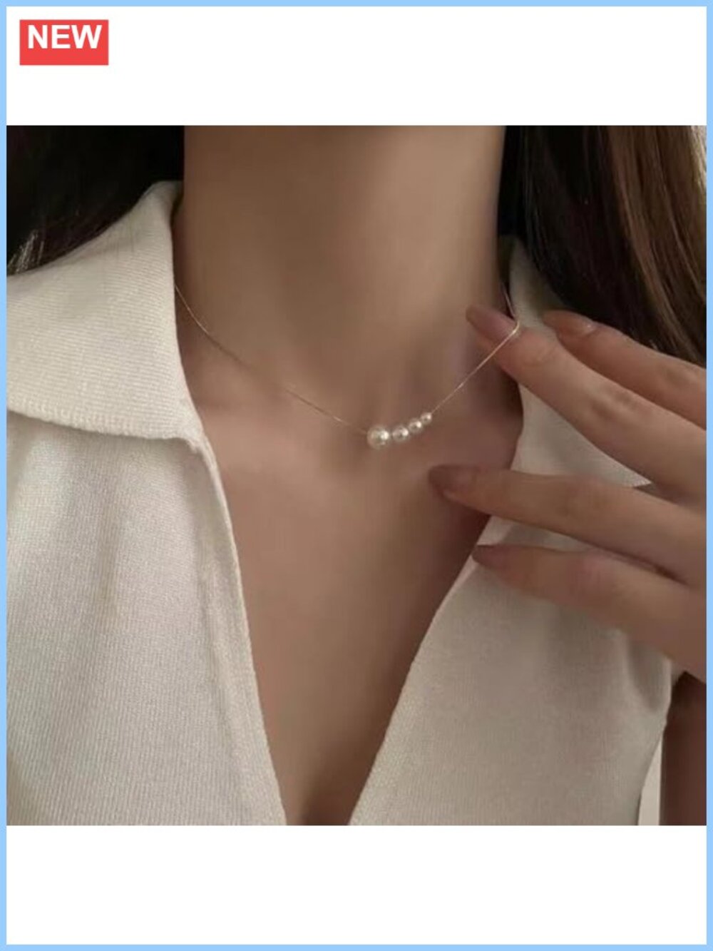 14K Gold Plated Pearl Pendant Necklace Thin Chain Adjustable Choker for Women